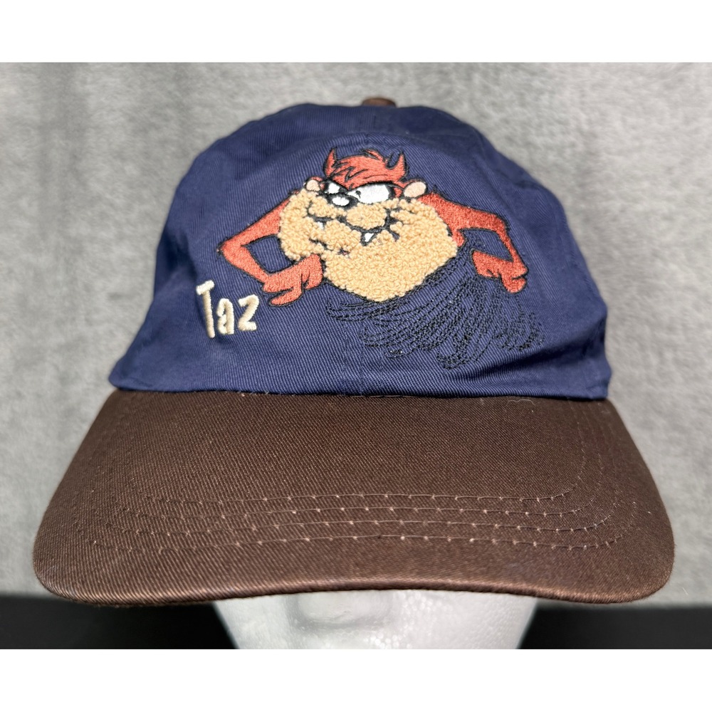 Looney Tunes Taz Hat Adult OSFA Blue Brown Vintage 1997 Embroidered Elastic Back